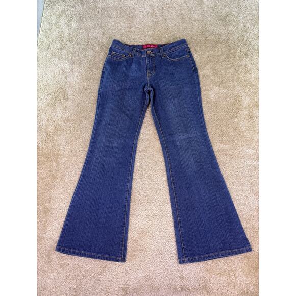 GLO Jeans Junior's Dark Wash Stretchy Flare Leg Size 7 Mid Rise Vintage Y2K E359 - Picture 1 of 14